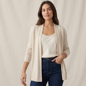 Turkish T Cardigan Sweater Womens L Ivory Cashmere Open Front Tight Knit Classic